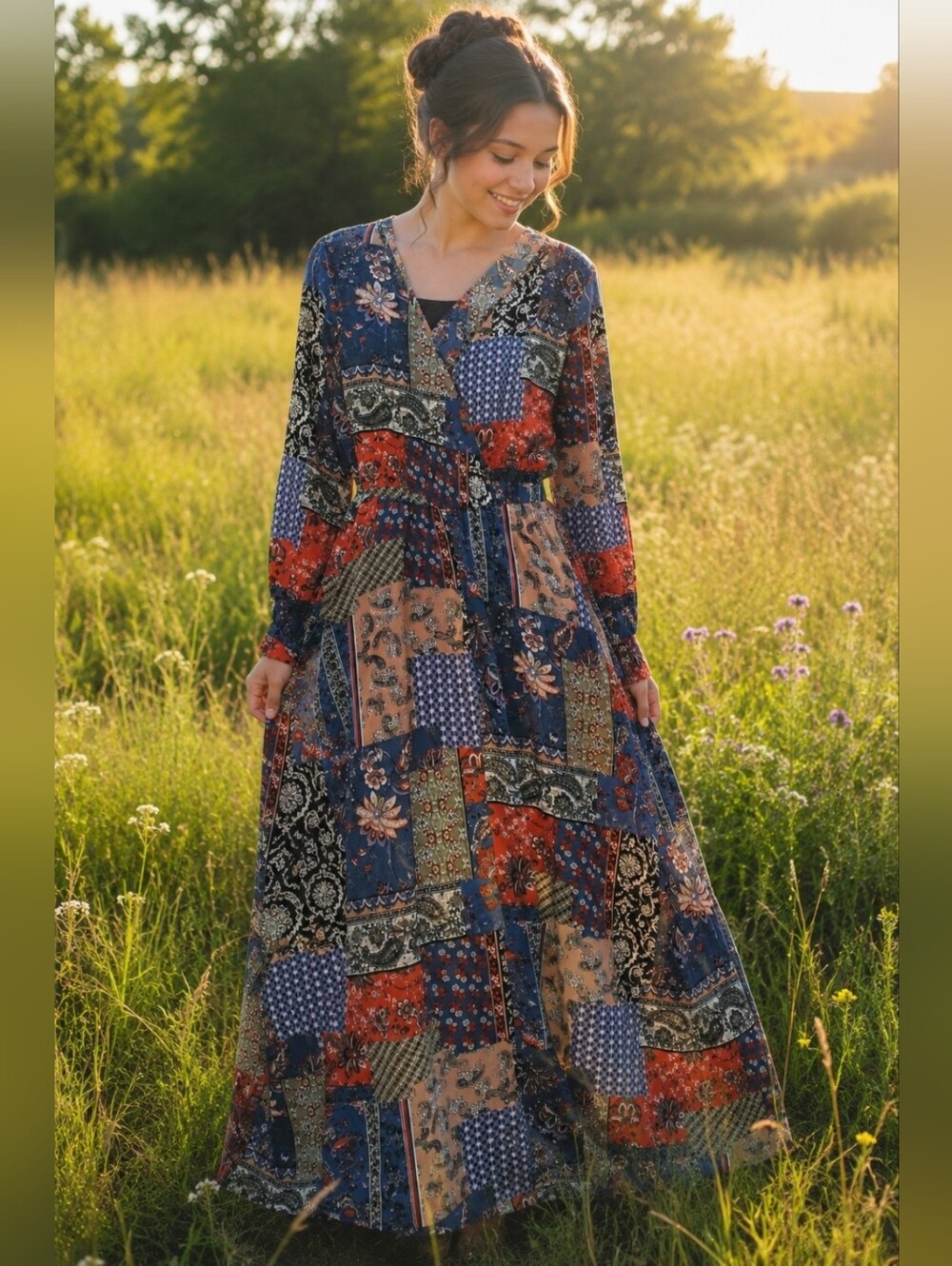 Indigo Rose Bohemian Patchwork Maxi Dress